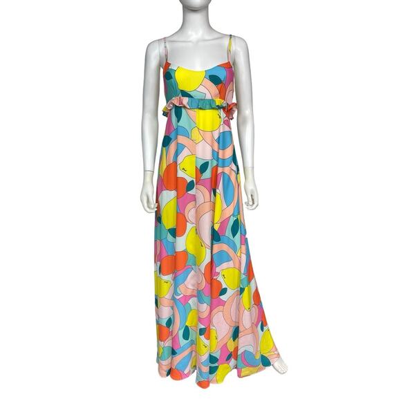 STAUD Dresses & Skirts - Staud Women's 6 Multicolor Citrus Kaleidoscope Print Ruffle Long Maxi Dress EUC